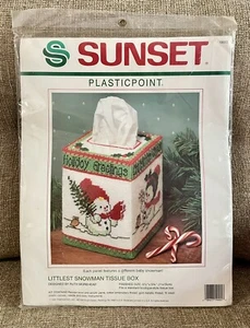 SUNSET DIMENSIONS Plasticpoint Kit LITTLEST SNOWMAN TISSUE BOX 19005 NOS Vtg1990 - Picture 1 of 2