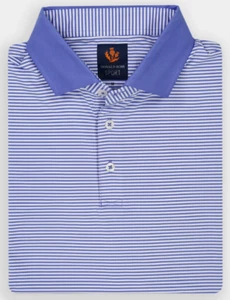NEW Donald Ross SPORT MEDIUM Owen Feed Stripe Polo Golf Shirt Iris Purple White - Picture 1 of 2
