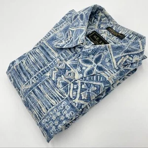 Hawaiian Shirt Men Blue Abstract Floral Print Medium Cotton Casual Short Sleeve - Picture 1 of 7