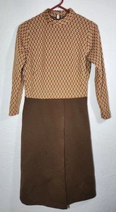 Vintage 1960s Home Sewn Women's Size M Brown And Orange Sweater Dress - Picture 1 of 11