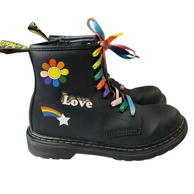 Doc Martens 儿童靴子 Junior 1460 Pride 皮革彩虹鞋带侧拉链 尺寸 3 — 第 1/4 张图片