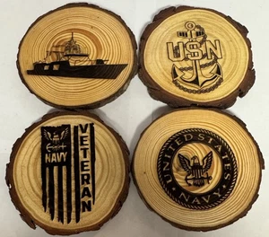 Set 4 sottobicchieri in legno di pino militare veterano US Navy incisi al laser - Foto 1 di 5