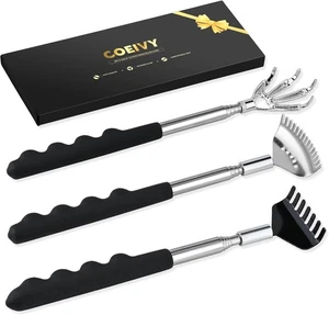 Back Scratcher Set – 3 Pack Telescoping Metal with Rubber Handles COEIVY New. - Picture 1 of 6