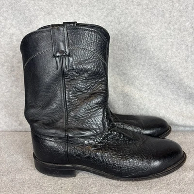 Vintage LARRY MAHAN Preto Avestruz Roper Botas de Cowboy Masculinas Tamanho 9XE Pull On - Imagem 1 de 4