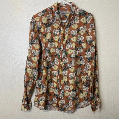 Мужская рубашка Zara из 100% льна с цветочным узором на пуговицах размер большой обычный крой - Изображение 1 из 4