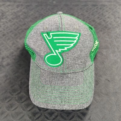 St Louis Blues Hat Cap Trucker Reebok 3 Leaf Clover Green Adult Small Medium - Image 1 of 4