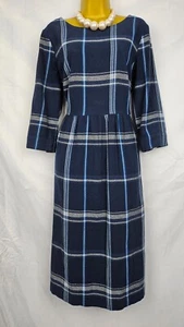 Seasalt A-Line Dress Blue UK14 Kennack Sands Tartan Plaid Midi Cotton Casual - Picture 1 of 14