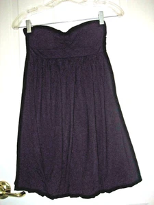Sz M S Black Strapless Knit MINI SUN DRESS Empire Built-In Bra Bubble LBD XXI - Picture 1 of 9