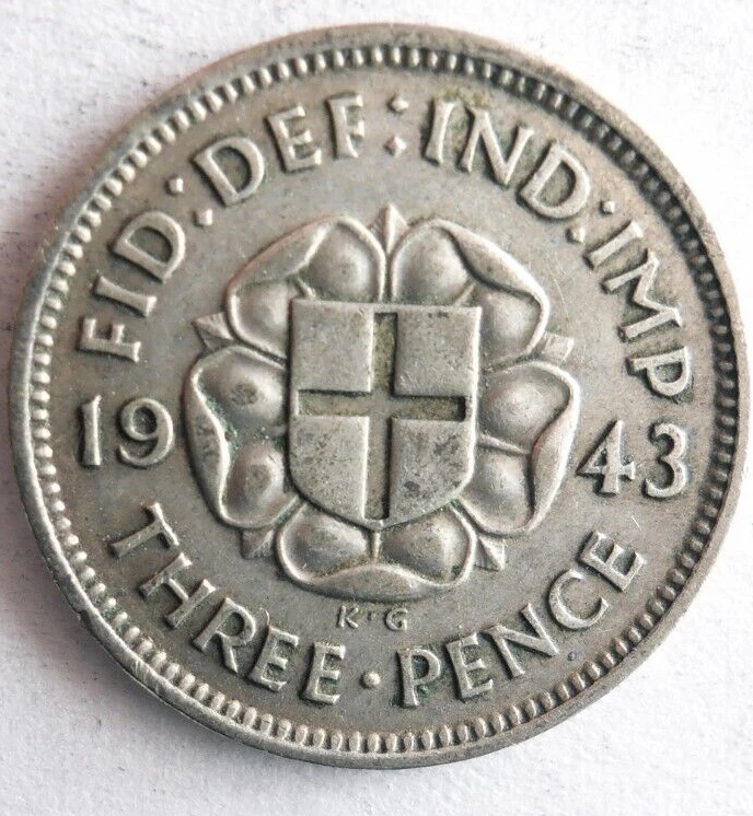 Gran Bretaña 1943 3 peniques - moneda de plata con fecha menos común - envío gratuito - #3psv Foto 1 de 2