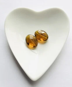 Stunning Amber Faceted Rectangle Crystal 18 x 14mm Beads 2 Pcs 1 - Picture 1 of 1