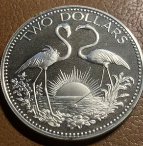 elf Bahamas 2 Dollars 1974 Proof Silver Flamingos 274p - Picture 1 of 2