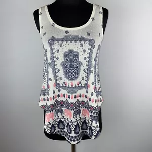 Camiseta sin mangas Scotty S multicolor tejida estampada dobladillos redondeados Boho Festival Hippie JU - Imagen 1 de 12