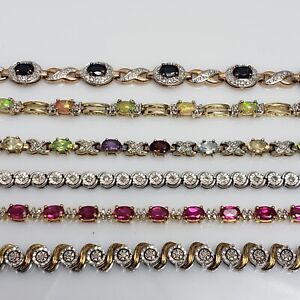 Lot de 6 - Bracelets de tennis en argent sterling diamant et pierres précieuses - Vente en gros