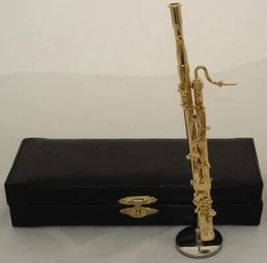 Bassoon Brass Gold Plated Handmade Miniature Music Instrument 6" w/ stand & case - Picture 1 of 5