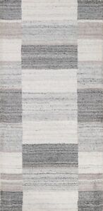 Plaid Gabbeh Small Rug 2x5 Handmade Wool Indian Gray Carpet