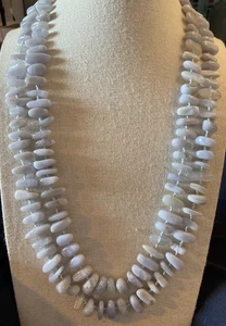 Blue Lace Agate Stone Beaded Strand Necklace 44” Knotted - Picture 1 of 8