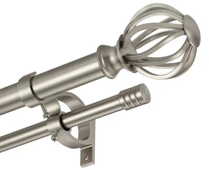 Varillas de Cortina Doble para Ventana 36-72", Níquel Cepillado Varillas de Cortina Doble con... - Imagen 1 de 7