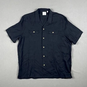 Camisa Baird McNutt de lino de Murano manga corta con botones para hombre grande negra nueva sin etiquetas - Imagen 1 de 8