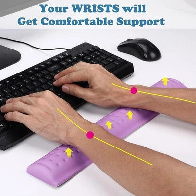 Juego de reposamuñecas de espuma viscoelástica para teclado y ratón soporte ergonómico púrpura Foto 1 de 4