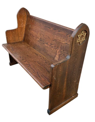 Antiguo Banco Sinagoga Iglesia Banco Roble Macizo Neo Gótico Renacimiento Estrella de David O Foto 1 de 4