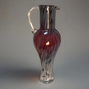 Alicja Hand Blown Bubble Pitcher Art Glass Swirl Vase Red Poland Vintage Labeled - Picture 1 of 4