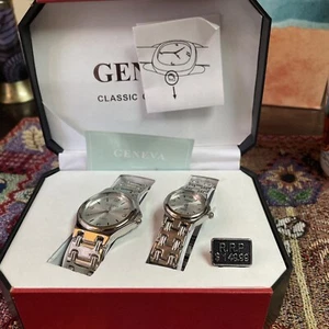Geneva Wrist Watch Classic Collection Gift Set His And Hers Quartz Mens Womens - Picture 1 of 15