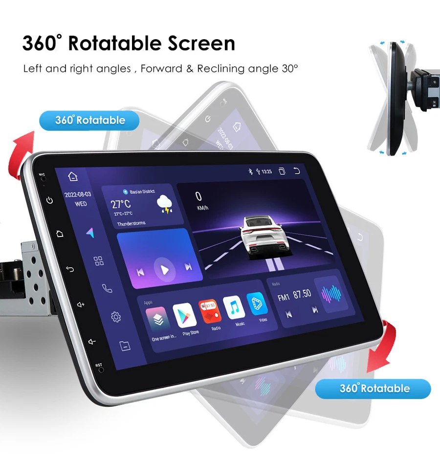 Single 1Din 10.1" Android 12 Car Stereo Radio GPS Navi Wifi DSP Octa Core 128GB - Image 1 of 4