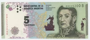 Argentinien 5 Pesos ND 2015 San Martin Pick 359 UNC unzirkulierte Banknote Serie B - Bild 1 von 2