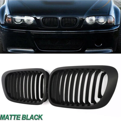 For BMW 3Series E46 M3 Coupe 99-03 Matte Black Front Bumper Kidney Grille Grill Foto 1 de 4