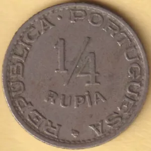 PORTUGUESE INDIA GOA 1947 1/4 RUPIA RARE NICKEL COIN - Picture 1 of 2