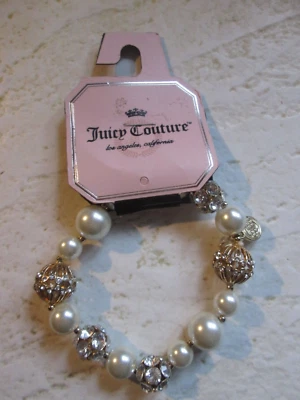 PULSERA JUICY COUTURE CHICA ELEGANTE PERLA CRISTAL ESTRÁS CUENTAS ORO FILIGRANA NT Foto 1 de 4