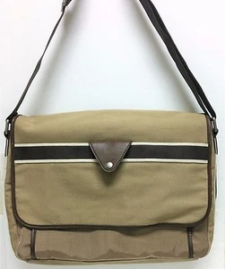 NEW FOSSIL LANE MESSENGER KHAKI CANVAS,BROWN LEATHER TRIM,LAPTOP,CROSSBODY,BAG - Picture 1 of 9