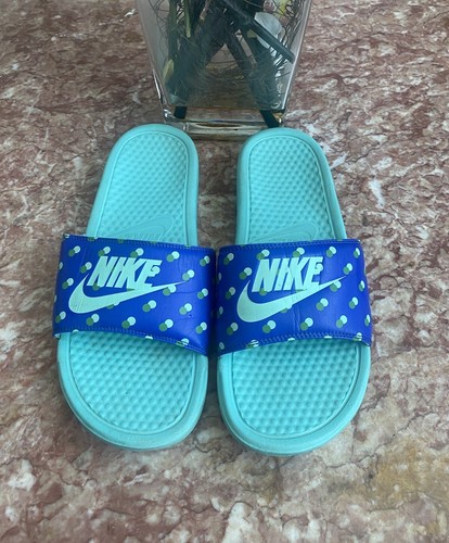 Sandalo NIKE donna Benassi JDI stampa blu slide 618919 433 taglia 10 ottime condizioni! $105
