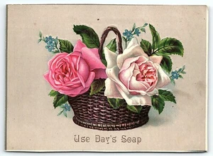 c1880 DAY'S SOAP PHILADELPHIA PA ROSES EMBOSSED LARGE VICTORIAN TRADE CARD Z4106 - Picture 1 of 2