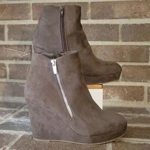 JustFab Jessy Zip-Up Wedge Ankle Boot Brown Womens Size 8 - Imagen 1 de 7