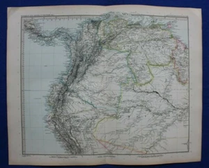 Original antique map SOUTH AMERICA, COLOMBIA, VENEZUELA, ECUADOR, Stieler, 1891 - Picture 1 of 7