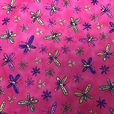 Princesa Libélula Rosa Púrpura Verde ALGODÓN Edredón Artesanal TELA Estampado Por Yarda  Foto 1 de 2