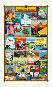 Cavallini - 100% Cotton Vintage Tea Towel - 80 x 47cms - USA National Parks - Picture 1 of 3