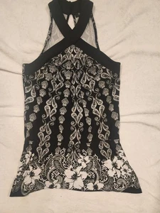 White House Black Market Halter Top Paisley Women S Black White - Picture 1 of 7