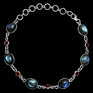Premium Quality Blue Labradorite & Garnet 925 Silver Bracelet Jewelry B-1006 - Picture 1 of 5