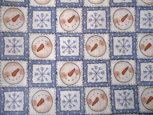 5-1/2 YDS SMILEY SNOWMAN FACES IN SQUARES 100% COTTON SPECTRIZ - Picture 1 of 3