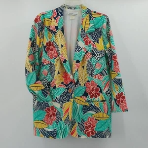Vintage Kenneth Mitchell Blazer Jacket Women 10 P Multicolor Tropical Palm Print - Picture 1 of 8