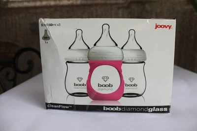 CleanFlow Boob Diamond Glass Baby Bottles NEW 5oz  Pink Sleeve 0+ month - Image 1 of 4