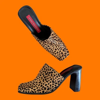 Mules volumosas vintage com estampa de leopardo dos anos 90 tamanho 9,5 - Imagem 1 de 4