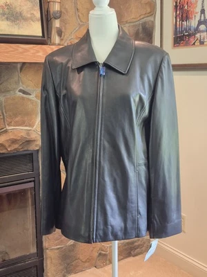 Chaqueta para mujer Liz Claiborne de cuero negro suave con cuello XL NUEVA CON ETIQUETAS Foto 1 de 4