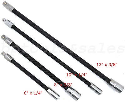4pc Flexible Socket Extension Bar Set 6" 8" 10" 12" Ratchet Flex 1/4" & 3/8" DR. - Image 1 of 2
