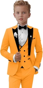 Boy Suit Peak Lapel Wedding Dress Evening Party Slim Fit For Kid Fashion 3 Piece - Picture 1 of 27