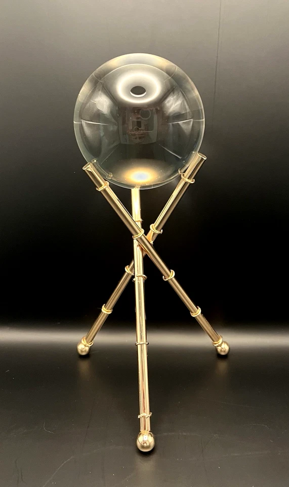 VTG Crystal Clear Orb Ball w/Gold bamboo tripod base Hollywood regency Glow - Image 1 of 4
