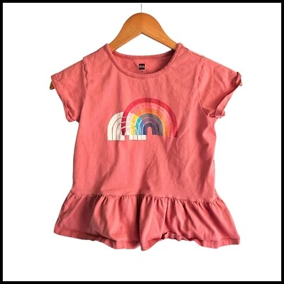 Tea Collection Rainbow Graphic Ruffle Hem Top Girl's Size 10 - Изображение 1 из 4