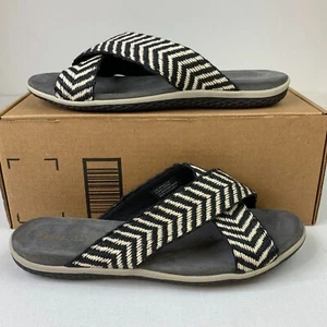 David Tate Womens Sandals Black White Striped Open-Toe Slide Shoes Sz 11M - Picture 1 of 8